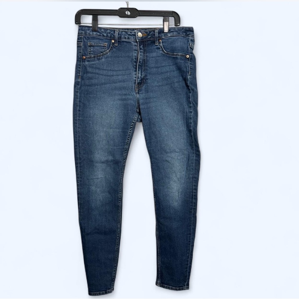 H&M Curvy High Waist Ankle Jeggings Sz 10 Stretch Denim Blue Punk Streetwear